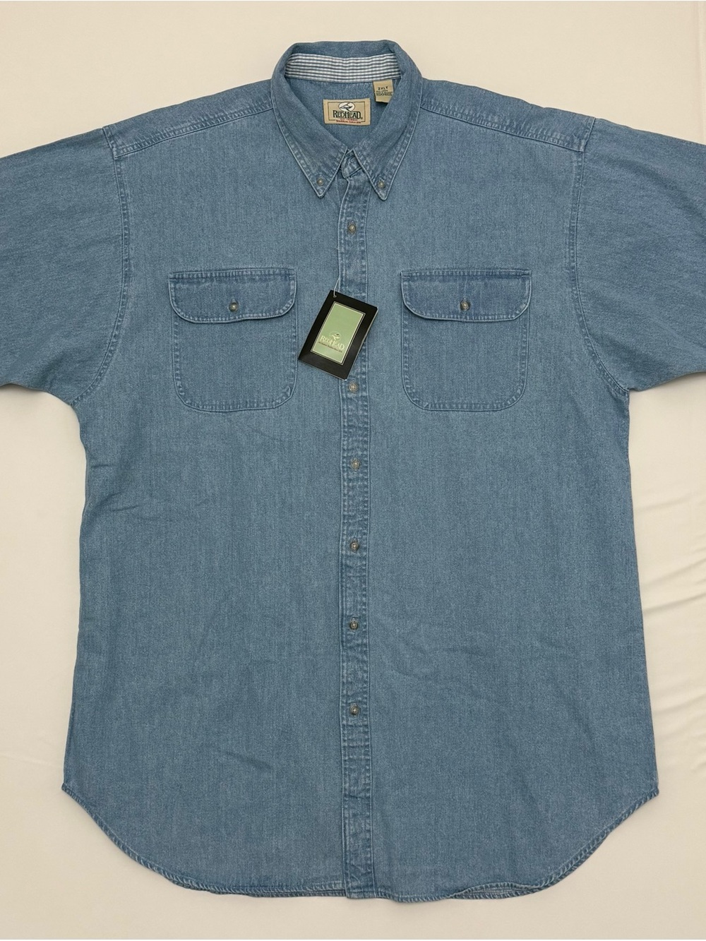 RedHead Mens 2XLT Blue Denim Short Sleeve Button Up Shirt 100% Cotton NWT Tall